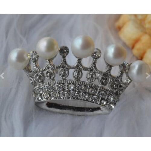 Freshwater Pearl Brooch 7.5mm White Genuine Freshwater Pearl imperial Crown Brooch Charming Girl Wedding Birthday Gift Jewelry