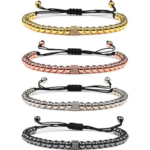 Handmade Copper Beads Bracelet 5mm Hematite Pave Cube Buddhist Braided Bracelets & Bangles for Women Men Jewelry Friends Gift