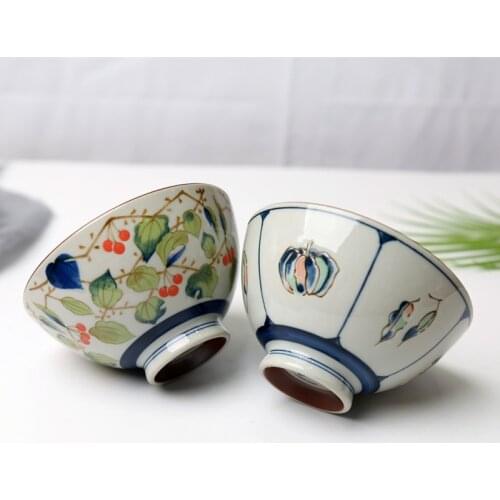 Household Creative Japanese-Style Ceramic Red Cherry Exquisite Tableware Noodle Bowl Japanese Rice Bowl Bowl