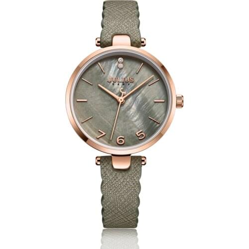 Julius Watch Korean New Designer Watch Simple Casual Quartz Leather Band Gray Pink Clock High-End Pearl Dial Montre JA-1096