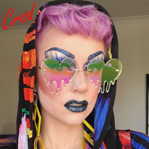 CRSD 2020 New Fashion Dripping Punk Heart Sunglasses Women Men Personnality Party Sun Glasses Female Big Metal Rimless Shades