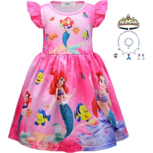 Baby Girl Little Mermaid Princess Dress Birthday Party Vestidos Cartoon Print Flying Sleeved Children Christmas Costumes