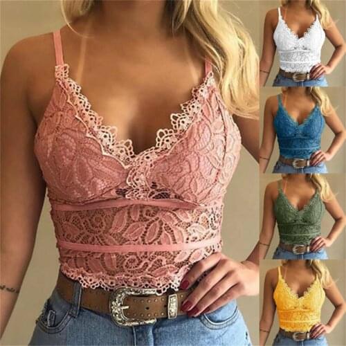 Womens Lace Floral Bralette Bralet Bra Bustier Vest Crop Tops Cami Tank S-3XL