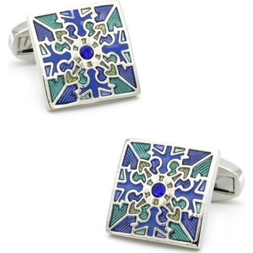 Enamel Design Crystal Cufflinks Quality Brass Material Blue Color Wedding Cuff Links Wholesale & Retail