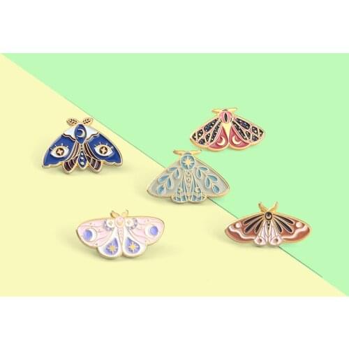 Moth Enamel Lapel Pins Moon Star Brooches Badges Backpack Lovely Accessories Gift for People Who Love Insect Custom Jewelry