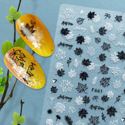F-661 white BLACK color leaves DESIGNS COOL 3d nail art stickers decal template diy nail tool decorations