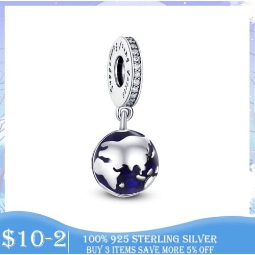 Hot Sale New 925 Sterling Silver Our Blue Planet Dangle Charm Pendant fit Original Pan Bracelet Sterling Silver Jewelry Gift