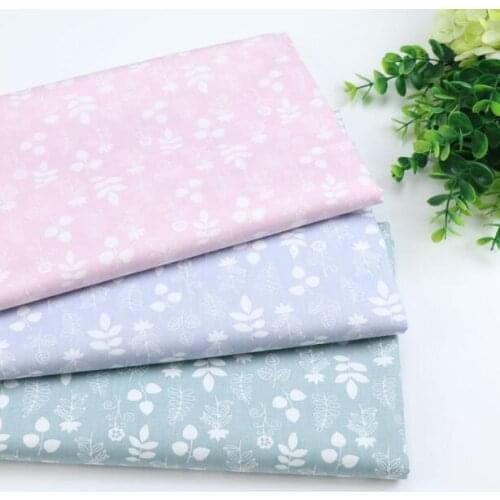 Delicate leaves Printed Cotton Fabric pink grey green for Patchwork DIY Table clothes Home textile Kids Quilt Bedding set sheet
