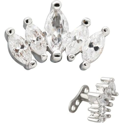 JHJT 1PC G23 Titanium Micro Dermal AnchorFive CZ Skin Diver Implants Dermal Anchor Jewelry Body Piercing