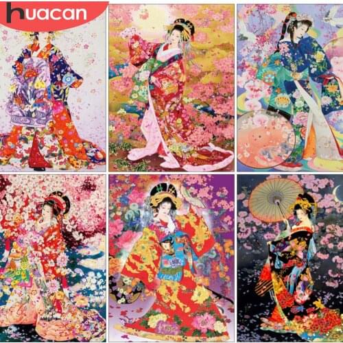 HUACAN Full Square/Round Drill 5D Diamond Painting Geisha Japan Embroidery Mosaic Portrait Cross Stitch Home Decor