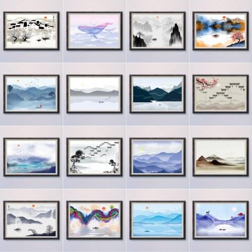 14-3 Chinese Classical History Ink Landscape Painting Wall Silk HD Poster Art Decoration Gift
