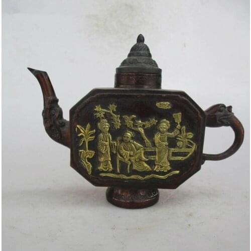 Chinese Old Purple copper Carved 3 women Tea Pot /Art Pot Craft For Home Decoration Antique Collection