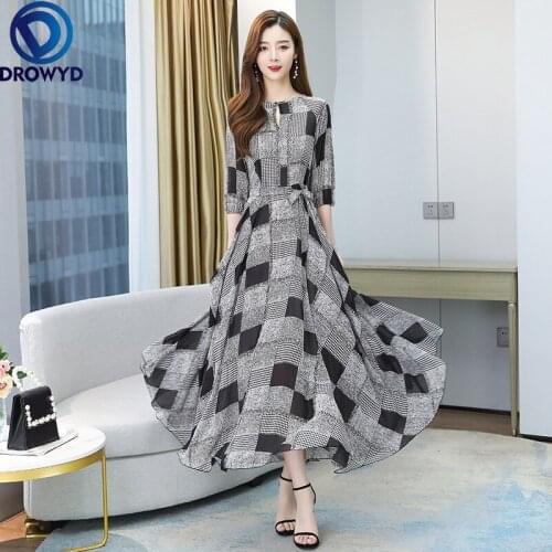 Summer Beach O-neck Black Print Maxi Dress 2021 Fashion Short Sleeve A-Line Chiffon Boho Elegant Big Swing Party Dress Vestidos