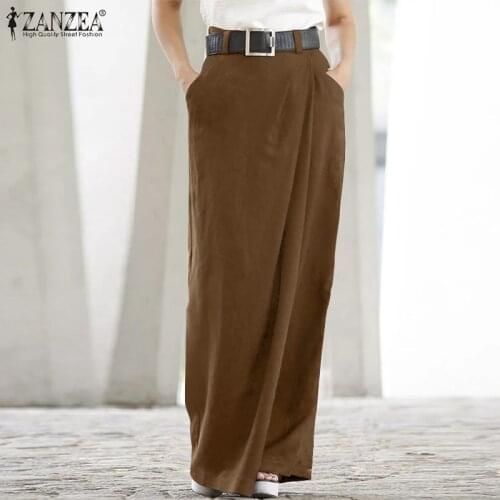ZANZEA Summer Offcie Lady Solid Trousers Elegant Women Wide Leg Pants High Waist Loose Long Palazzo Baggy Pantalon
