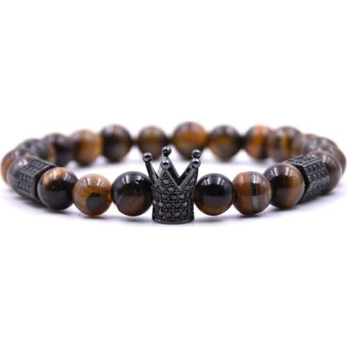 Trendy Micropavé Cubic Zirconia Hexagon CZ Crown Charm Bracelet Handmade Elastic Mens Copper Bead Female Bracelet