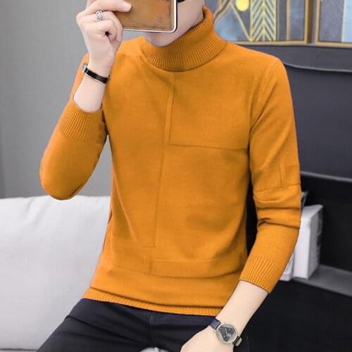 Mens Sweater Solid Color Sweater Mens High Neck Sweater Fashion Mens Knitting High Neck Sweater Pullovers Casual