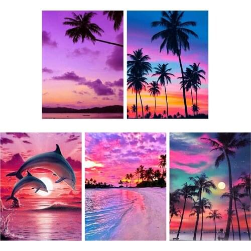 5D DIY Diamond drawing Color Seaside Beach Full Round Drill Mosaic Kit Rhinestone Drawing Picture Home Decoration Art Craft