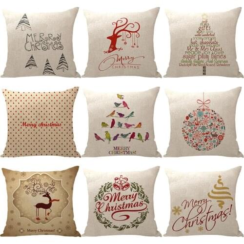 Christmas Elk Letters Printed Home Decor Cushion Cover 45*45cm Cotton Linen Pillow Covers Sofa Cushions Pillow Cases 0568