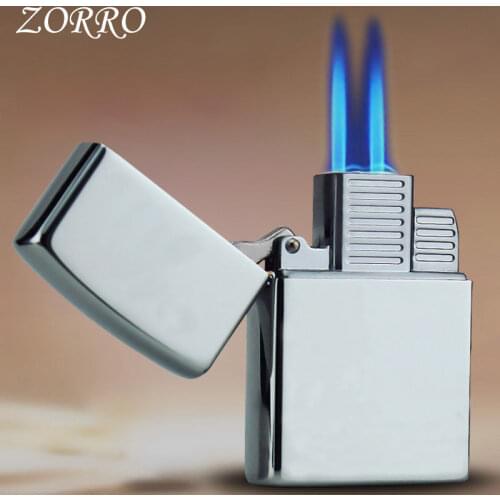 Original ZORRO Butane Gas Lighter.Double Blue Jet Flame Mratl Windproof Torch Fire Cigar Lighter Smoking Cigarettes Accessory