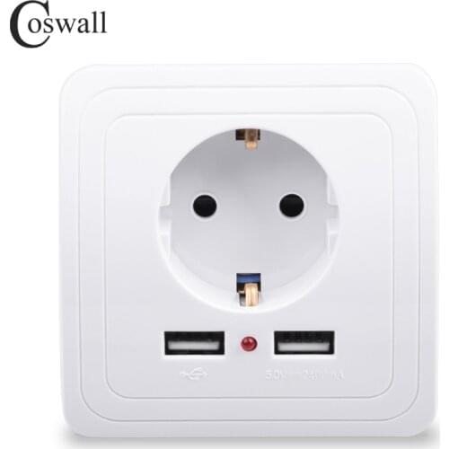 Coswall New Arrival Wall Power Socket 16A EU Standard Outlet With 2400mA Dual USB Charger Port for Mobile Super Power
