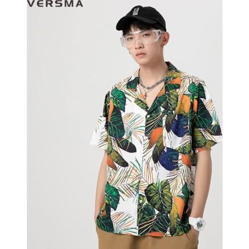 VERSMA Korean Streetwear Thin Beach Vacation Shirt Men Women Summer Oversized Retro Hawaiian Floral Print Shirt Men Dropshipping