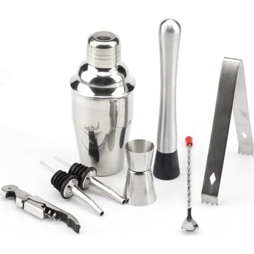 8pcs Stainless Steel Cocktail Shaker Mixer Wine Martini Boston Shaker Set Barware Kit For Bartender Party Bar Tool 350/550/750ML