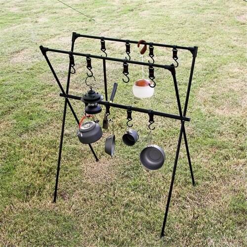Camping Folding Rack Shelf Aluminum Alloy Ultralight Triangle Double Layer Outdoor Tableware Cookware Lamp Hanger Holder Bracket
