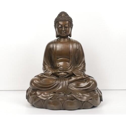 Pure Bronze Amitayus Sculpture Amitabha Buddha Statue Religious Brass Figurine Buddha Art Handicrafts