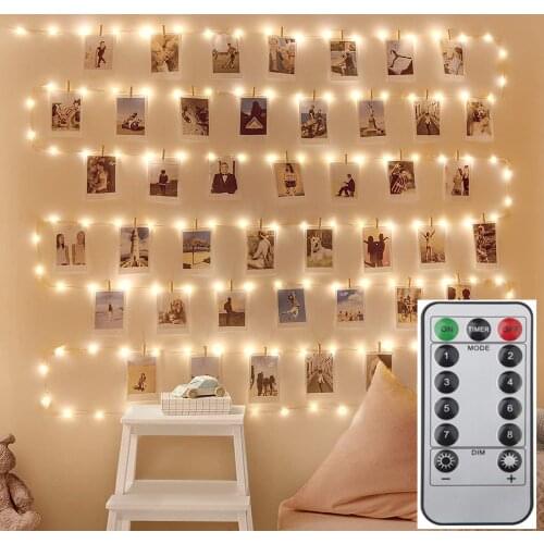 Photo Clip USB LED String Lights with Remote control 50 100LEDs Fairy Indoor Outdoor Garland Christmas Decoration Party Wedding