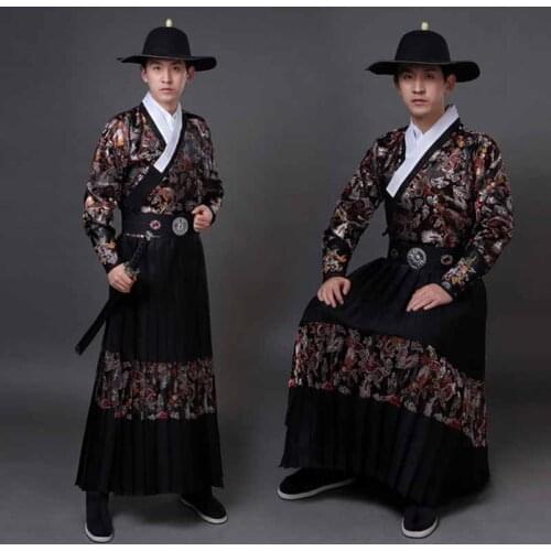 Chinese Ancient Traditional Hanfu Men Boys Halloween Cosplay Kam Guardian Costume Hanfu Sets Black Blue For Men Boys Plus Size