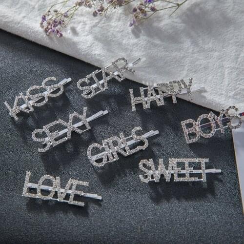 Simple Letter Rhinestone Hairpins Women Hair Clips Pins Barrettes Accessories For Women Girls Hair Hairclip Hairgrip Headdress