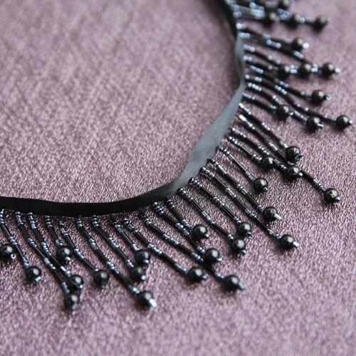 Pearl Beaded tassel Diy craft clothing decorative accessories Pearl black lace trimming 1yard patches for clothing