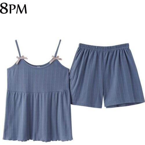 Women Two Piece Set Sleepwear Plus Size Tank Top Shorts Solid Colour Pijamas Sleeveless Nightwear Camisole Homewear ouc1059