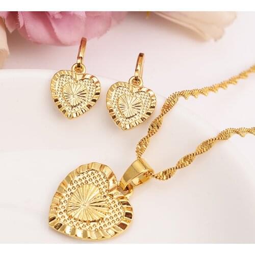 Bangrui Heart Jewelry sets Classical Necklaces Earrings Set Gold Color & Brass,Arab/Africa Wedding Brides Dowry women girls gif