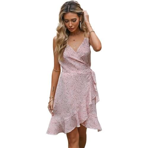 2021 New Summer Good Quality Factory Price Fashion Hot Selling European American Womens Waist Floral Sling Sexy Dress