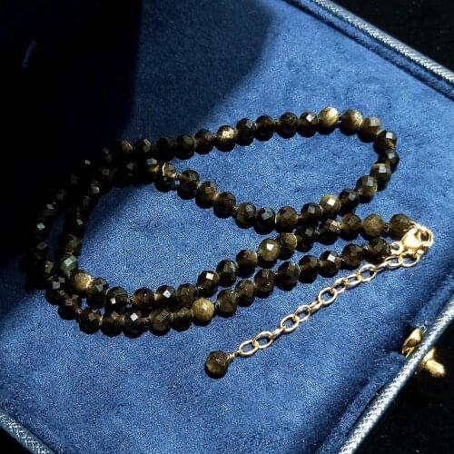 Lii Ji 3mm / 4mm Golden Obsidian 14K Gold Filled Sparkling Necklace 35+5cm For Women Men Jewelry