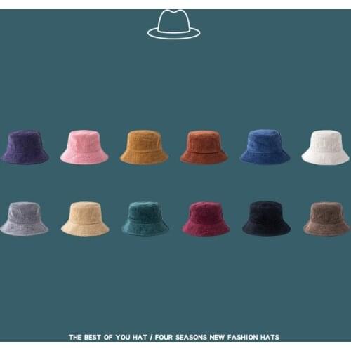 1 pc Women Girls Corduroy Korean Style Outdoor Warm Sun Hat Fishiing Caps Solid Color Vintage Woman Man Bucket Hats Headdress