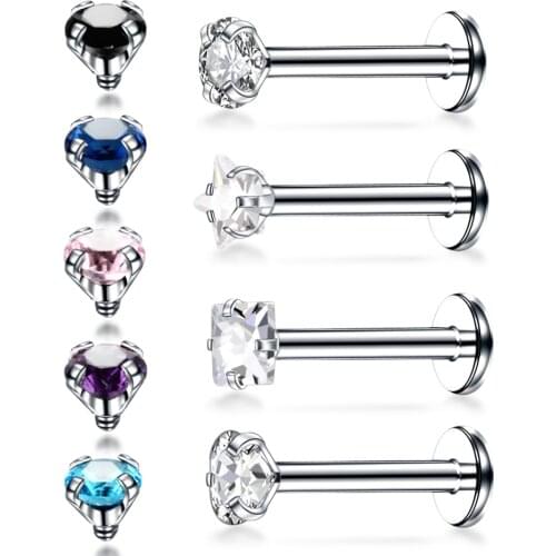 1PC Steel Prong Set Zircon Ear Helix Stud Crystal Cartilage Piercing Tragus Earring Labret Monroe Ring Lip Piercing Jewelry 16G