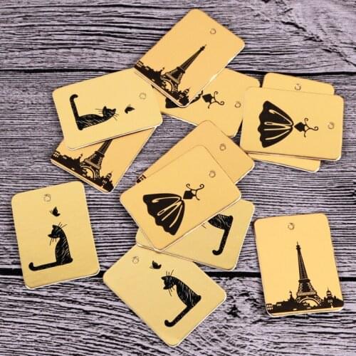 100pcs 3x4cm Gold Print Cat/Tower/Skirt Paper Card / Gift Tag / DIY Tag / Luggage Tag / Price Label Accept Custom LOGO & Size