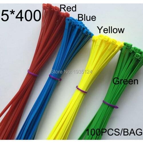 100pcs/bag 5mm*400mm Width 4.8MM Self-Locking Nylon Wire Cable Zip Ties Cable Ties COLOR Organiser Fasten Cable