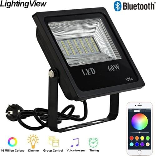 16 Million Colors 60W RGB Flood Light Bluetooth 4.0 App Control LED Floodlights Group Control Timing LED Landscape Wall Lights