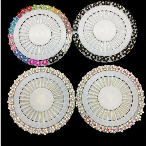 New Hijab Pins Up 30PCS Flower Crystal Arabic Muslim Hijab Brooches Pin For Women Safety Head Scarf Pins Mix Color