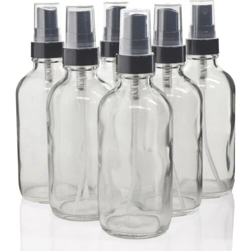 6pcs 120ml Clear Glass Spray Bottle Black Fine Mist Sprayer 4 Oz Refillable Container for Essential oils Organic Beauty Products