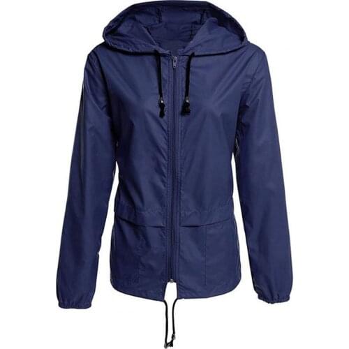 65% Dropshipping!!Womens Jacket Solid Color Hooded Drawstring Long Sleeve Zip Pocket Hiking Raincoat