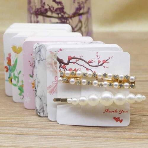 6x6cm 50pcs square shape white /brown hair card jewelry package hair clip card black blank paper hairclaw oranments display card