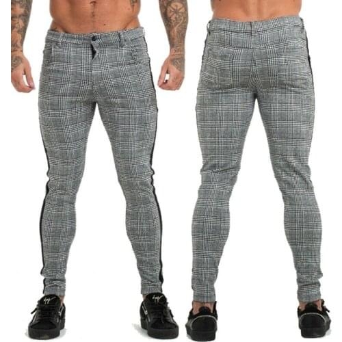 Fashion Men Pants Plaid Grid Casual Slim Fit Skinny Stripe High Waist Pants Jogging Pants Long Pants Trousers