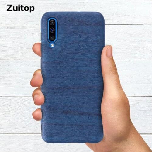 Wood grain PU Leather Phone Case For Samsung Galaxy A70 A50 Protective Back Shell Anti-knock Heavy Duty Protection