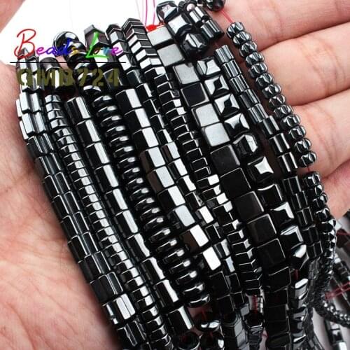 Natural Stone Black Hematite Stone Big Hole Square Loose Spacer Beads for Jewelry Making Diy Bracelet Necklace Wholesale Perles