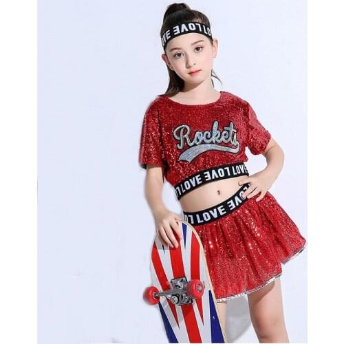 Children Sparkly Jazz Modern Dance Costumes for Kids Hip Hop Clothing Performance Stage Sequin Ballroom Dance suits For Girls
