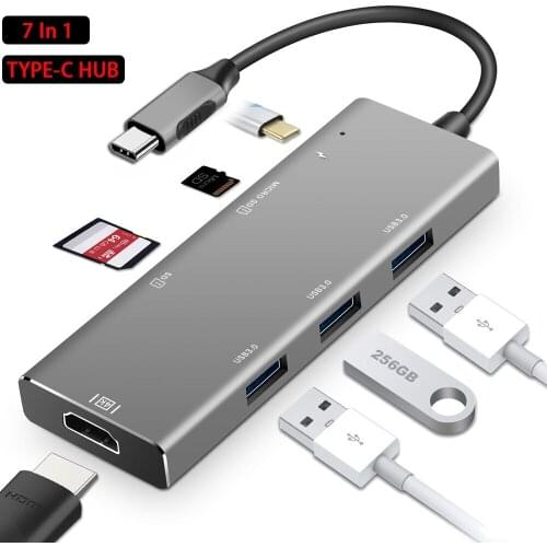 Type-c Hub Docking Station USB C Hub with 4K HD Hdmi SD TF Card Reader 7 In 1 USB C HUB Multi Hub Splitter for Macbook